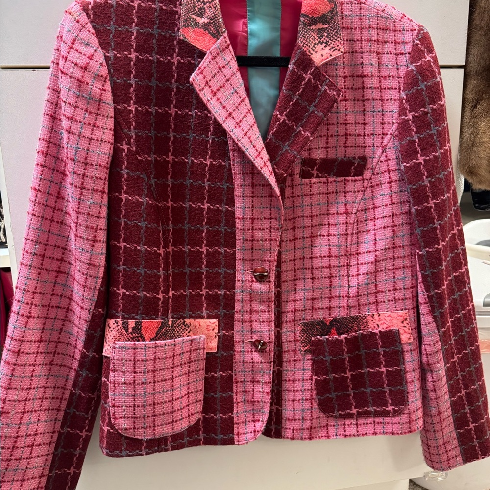 Harve Benard Pink and Red Checkered Blazer